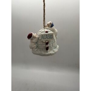Vintage Alaska Christmas Ornament Polar Bears North Pole Igloo Holiday